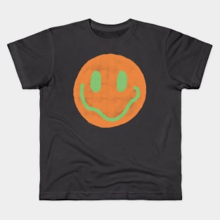 Orange and Green Vintage Smiley Face Kids T-Shirt